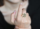 Emerald Leaf Adjustable Gold Ring