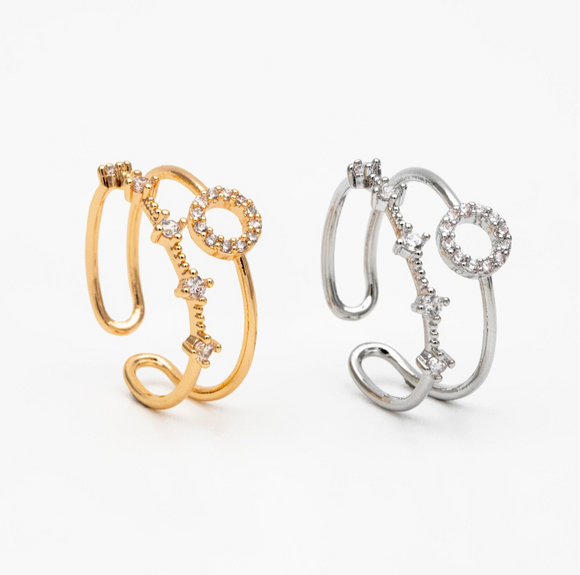 Cirque Double Band Pave Ring - Adjustable Gold Silver Ring