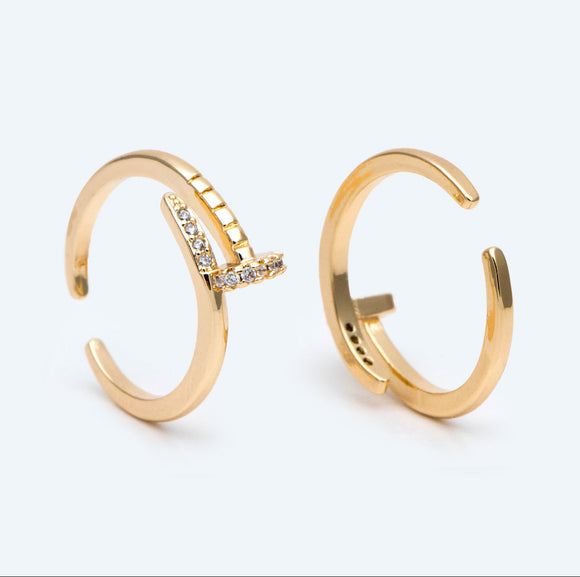 Tee Pave Adjustable Gold Ring