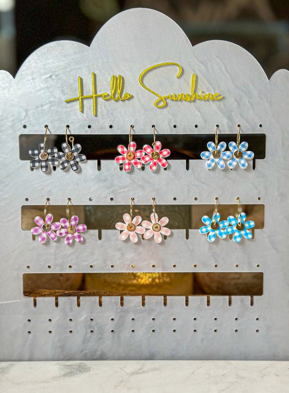 Mini Daisy Hoop - Gingham - Acrylic Earrings
