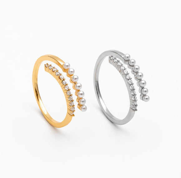 Pearl Pave Ring - Adjustable Gold/Silver Ring