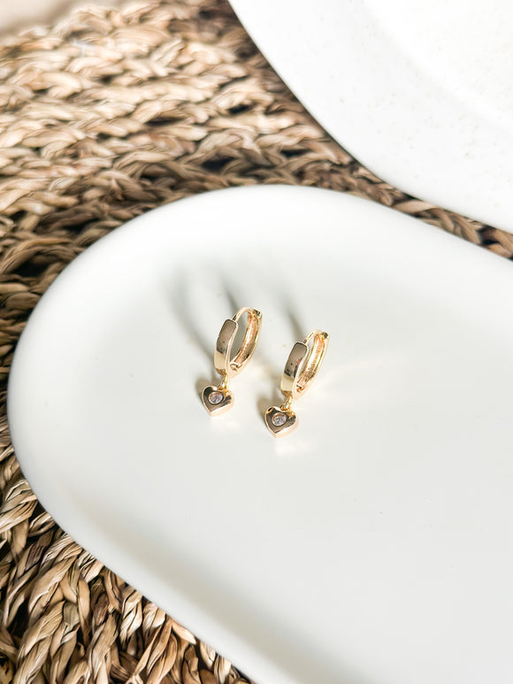 Lovers Hoop - Gold Heart Charm Huggie Earrings