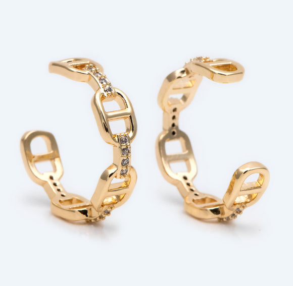 Pave Link Adjustable Gold Pinky/Knuckle Ring