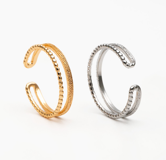 Amelie Double Band Ring - Adjustable Gold Silver Ring