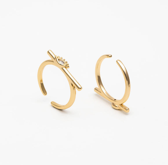 Evil Eye Bar Ring - Gold/Silver Adjustable Ring