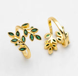 Emerald Leaf Adjustable Gold Ring