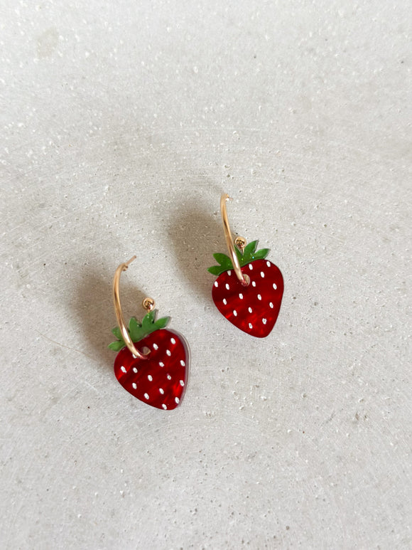 Strawberry Hoop - Fresh Harvest - Acrylic Earrings