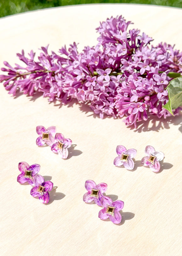 Lilac Stud - Hand Painted - Spring Blooms Acrylic Earrings