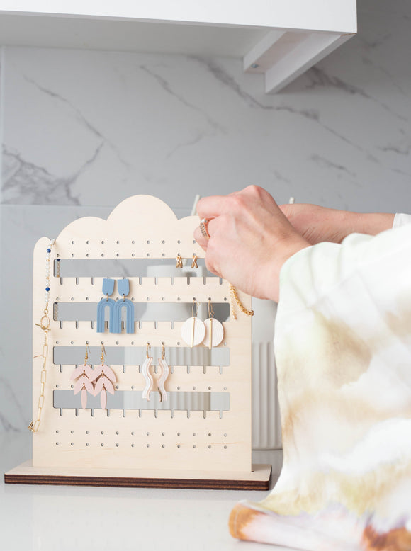 Scalloped Free-Standing Wood Earring Organizer