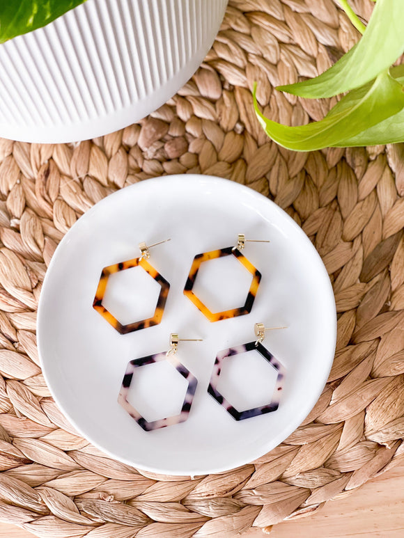 CLEAROUT Nat -  Hexagon Tortoise Earrings
